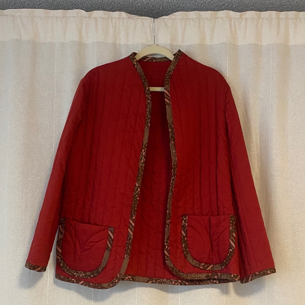 Handmade Cotton Quilted Jacket with Printed Contrast Trim